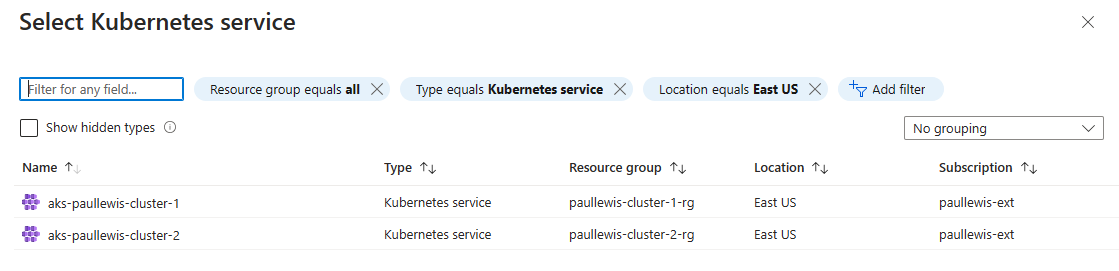Select the AKS cluster to restore your backup into